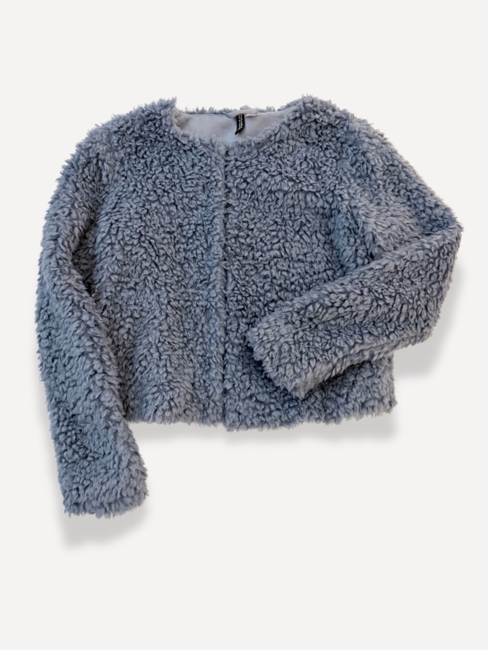 H&M Divided Ice Blue Teddy Faux Fur Jacket Small Coquette Y2K Kidcore Dollcore